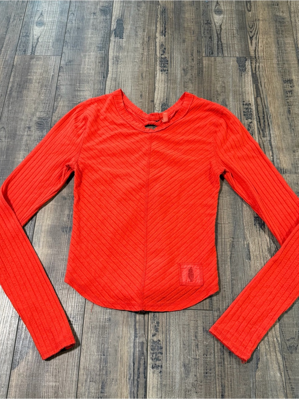 Free People Movement Orange Open Back Knot Top Ribbed Long Sleeve Lounge XS